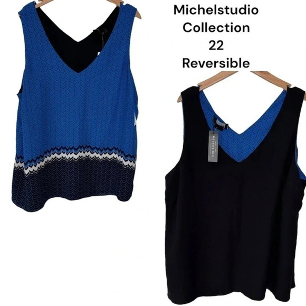 Michelstudio collection 22 plus-size reversible blue & black v-neck top